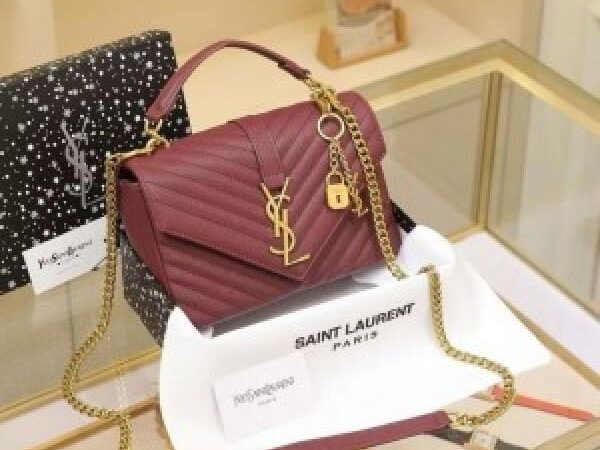 YSL SAINT LAURENT Grain De Poudre Matelasse Chevron Medium Monogram Satchel Black with box 5301